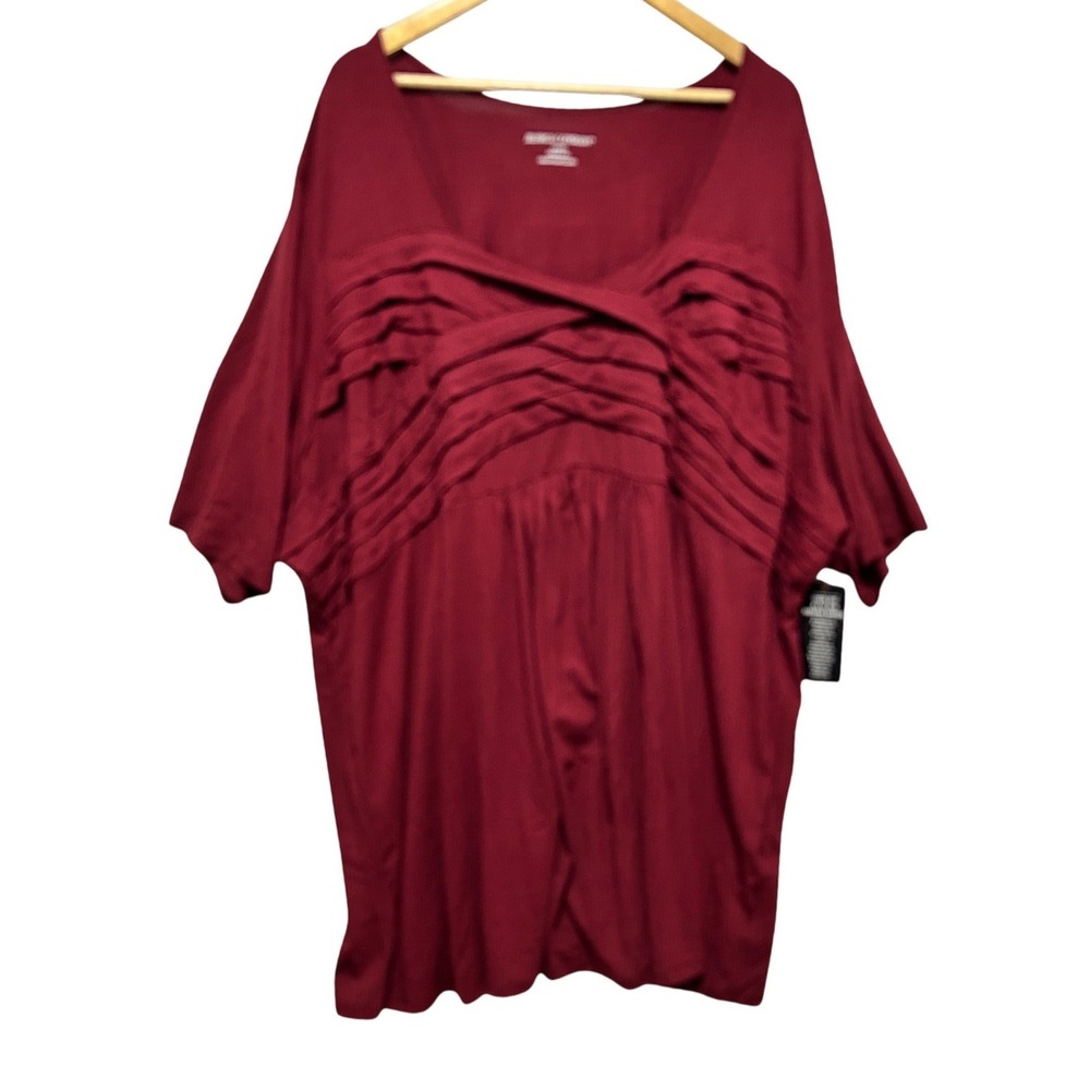 Jessica London Womens Romantic Boho Tunic Top 34/36 Burgundy Pleated Pintuck